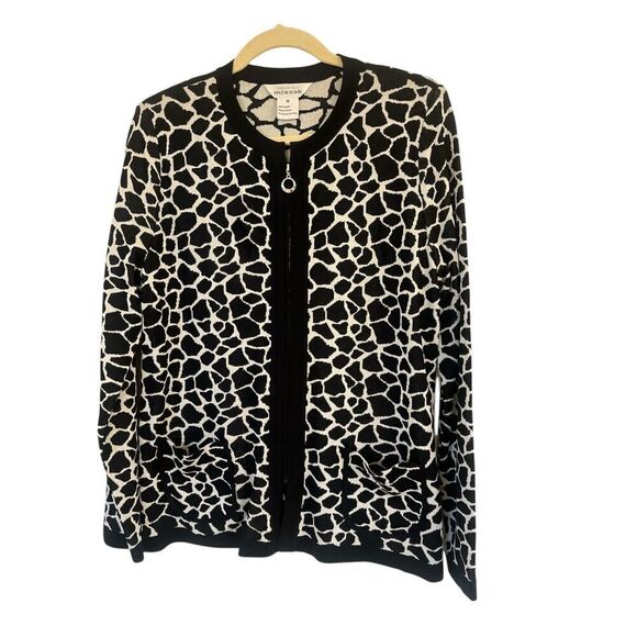 Misook cardigan sweater black & white zip front sz Medium - Picture 1 of 4